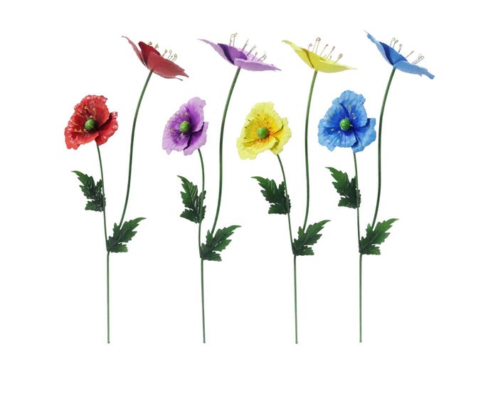 Alpine Colorful Dual Metal Poppy Garden Stake - QEL640A