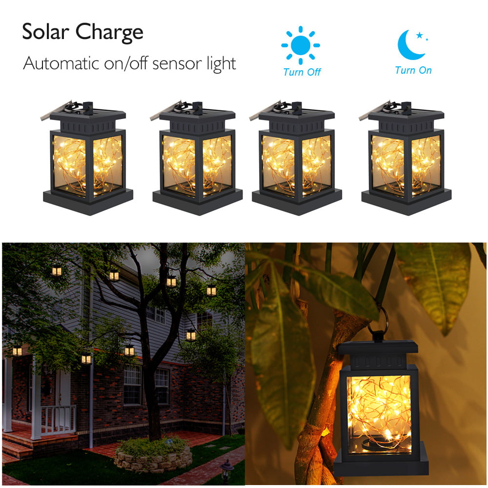 4 Pack Solar Lanterns Outdoor Hanging Upgraded Waterproof Sunwind Solar Decorative Table Light Warm White LEDs Copper Lights