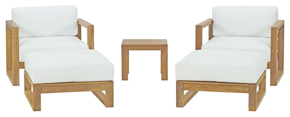 Upland 5 Piece Outdoor Teak Set  Natural White   Outdoor Lounge Sets   by Homesquare  Houzz