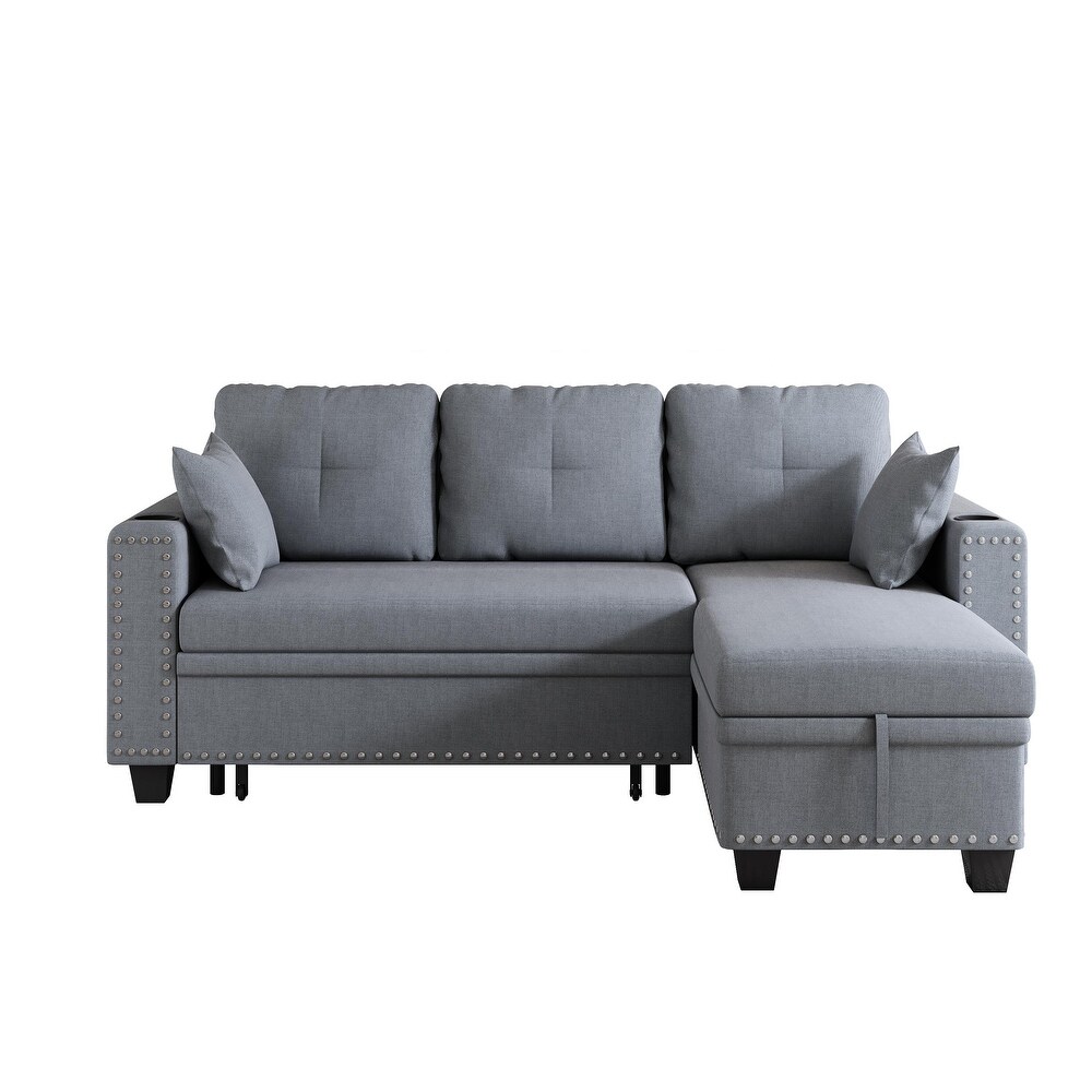 L shaped Sectional Recliner with Pull out Sofa Bed  Chaise Lounge Sofa