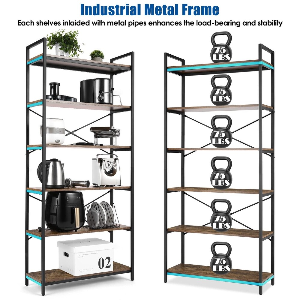 Bookshelf  Industrial Book Shelf Large Storage Shelves  Display Shelf Tall Bookcase Metal Bookshelves  6 Tier Bookcases