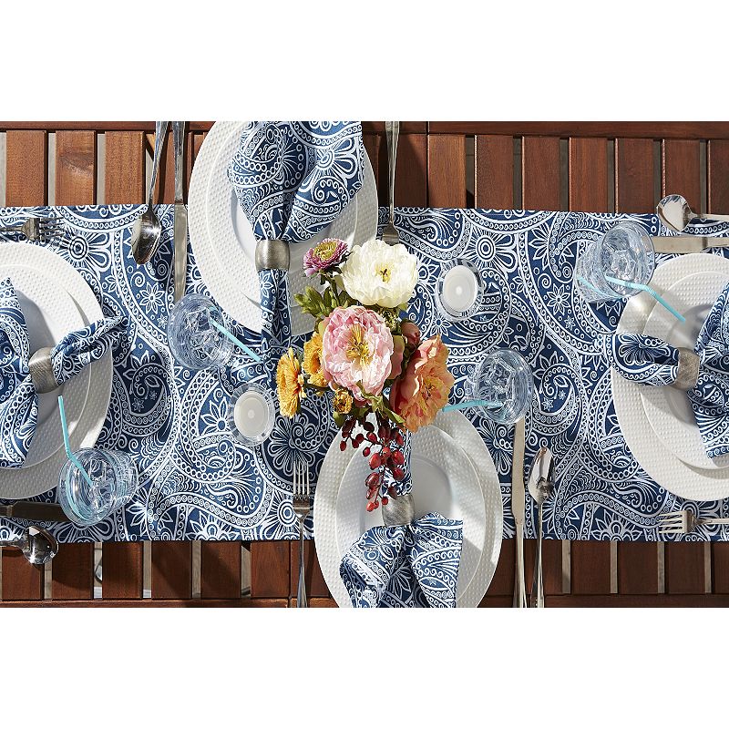 72 Outdoor Table Runner with Blue Paisley Printed Design