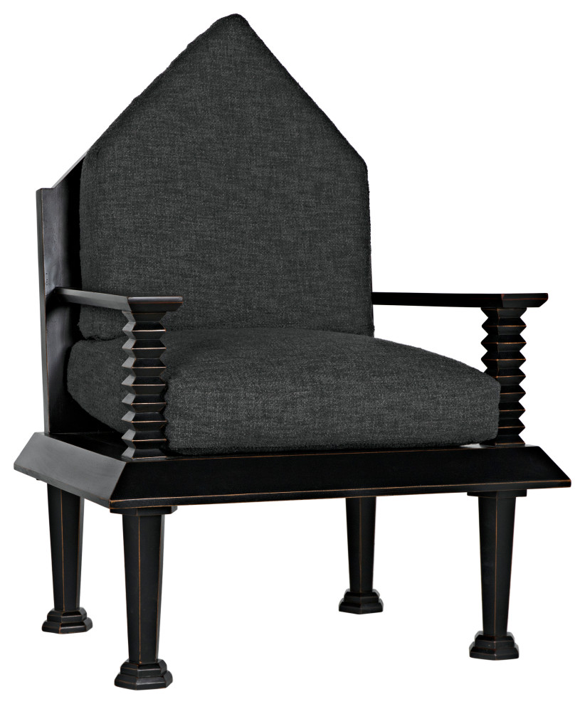 Resurrection Accent Chair  Hand Rubbed Black  Grey Fabric  47 quotH   Traditional   Armchairs And Accent Chairs   by Noir  Houzz