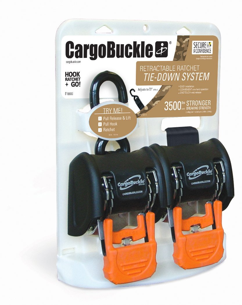 CargoBuckle F18800 G3 Retractable Ratchet Tie-Down System, 2-Pack