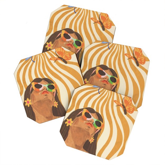 Gigi Rosado Sun Woman Coaster Set Deny Designs