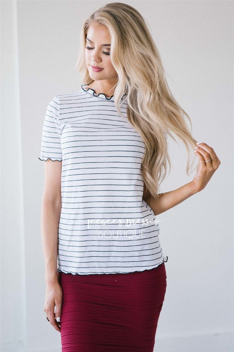 Ruffle Trim Striped Top