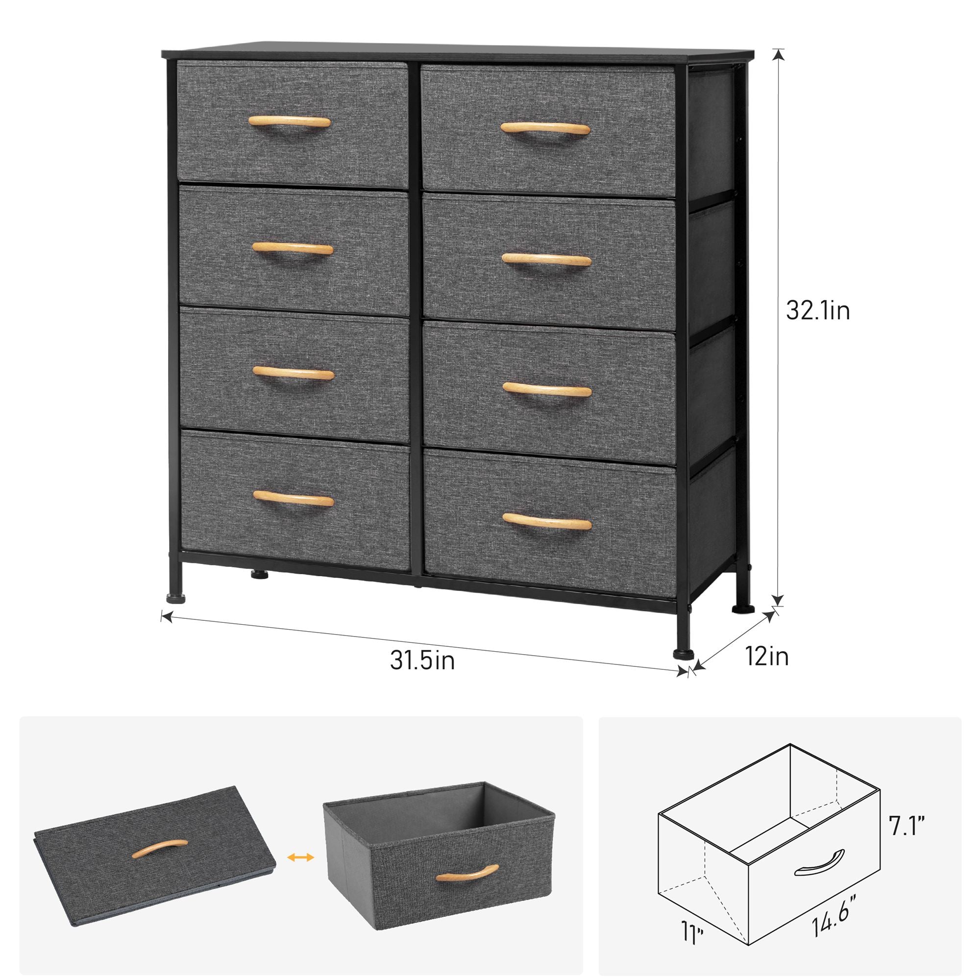 Pellebant Gray 8 Drawers Chest Dresser Storage Tower for Bedroom