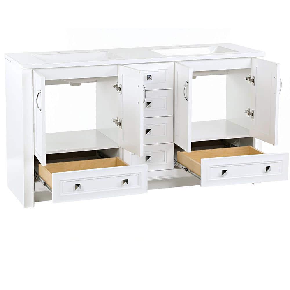 Glacier Bay Candlesby 6025 in W x 1875 in D Bath Vanity in White with Cultured Marble Vanity Top in White with 2 Sinks