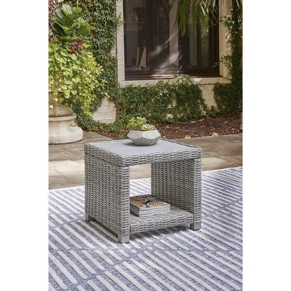 Signature Design by Ashley Naples Beach Light Gray Square Outdoor End Table