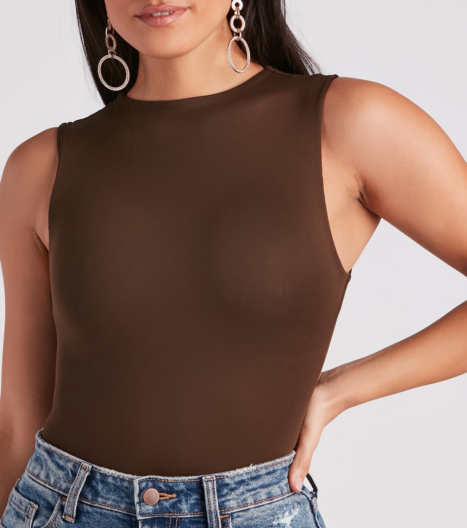 Smooth Silhouette Mock Neck Bodysuit