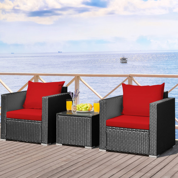 Costway 36207958 3 Pieces Patio Wicker Conversatio...