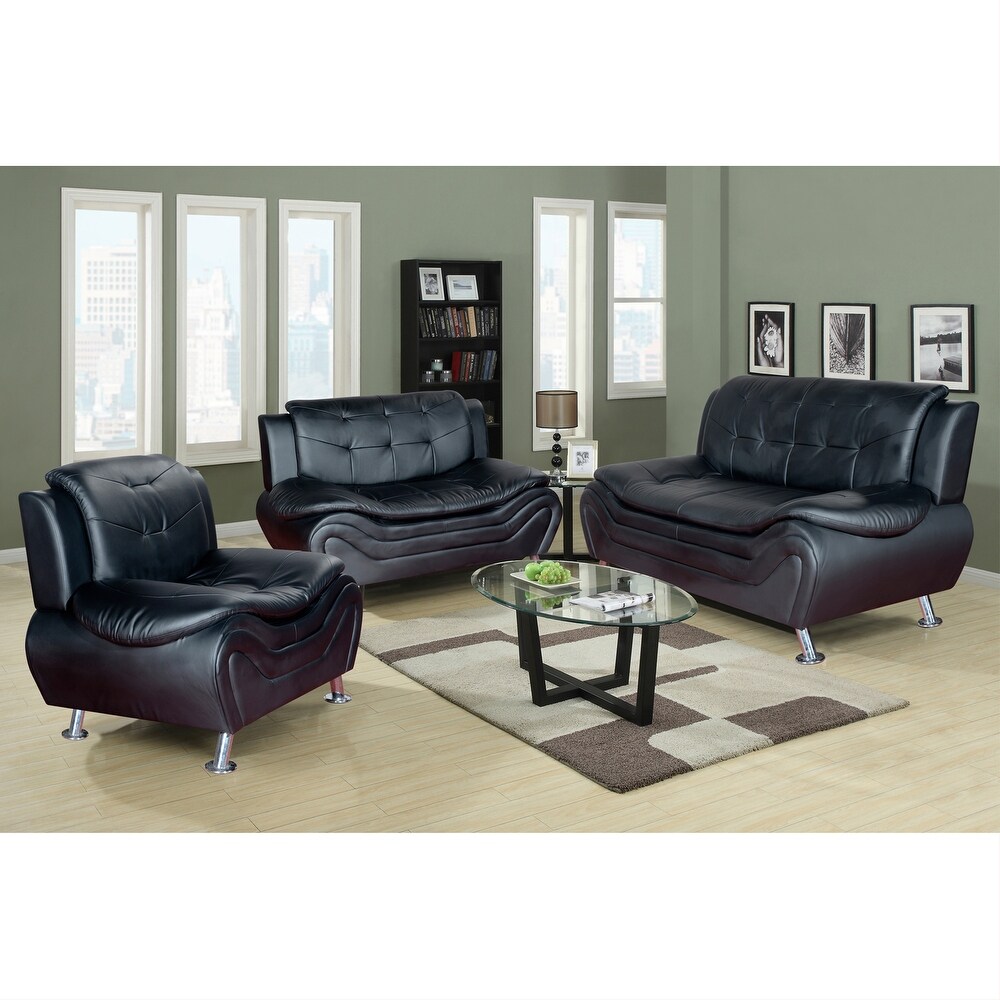 3 Piece Living Room Set with Sofa Loveseat chair Black(4502)