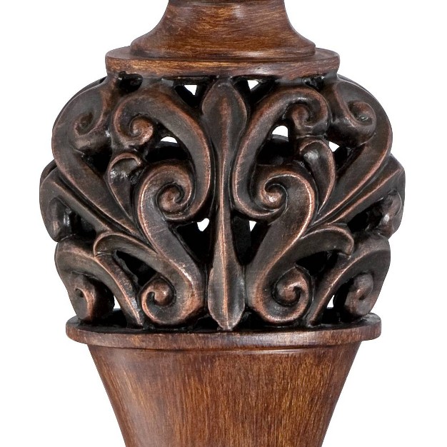 Tall Set Of 2 Bronze Wood Carved Leaf Cream Rectangular Bell Shade For Bedroom Living Room Bedside