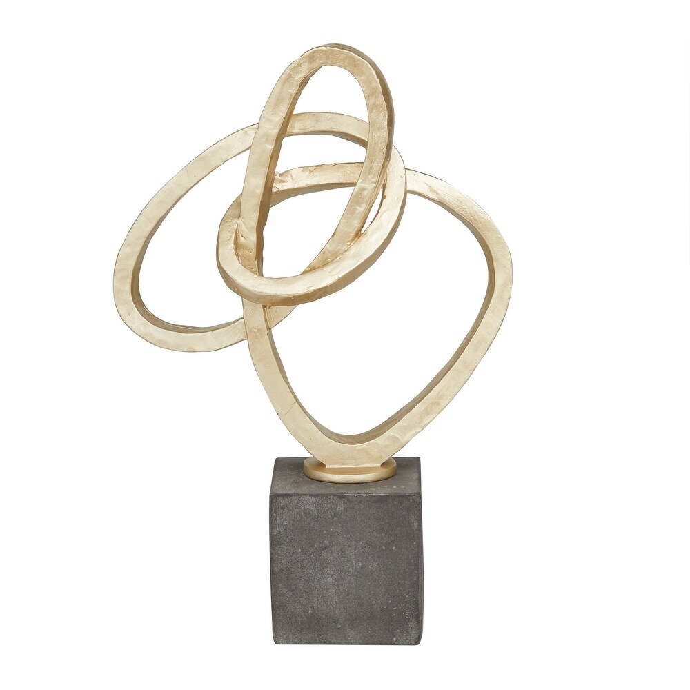 Gold Polystone Link Abstract Sculpture with Black Base   11 x 4 x 17