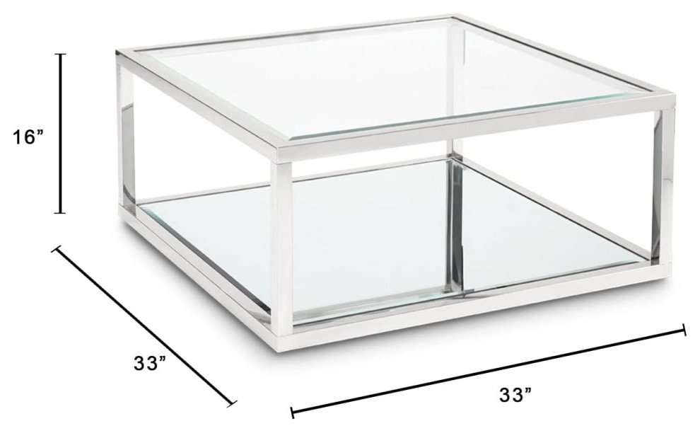 Modern Coffee Table  Silver Stainless Steel Frame With Mirror Shelf  ampGlass Top   Contemporary   Coffee Tables   by Decor Love  Houzz