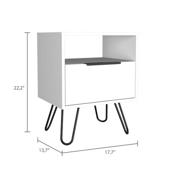 Augusta Nightstand with Drawer， Shelf， and Hairpin Legs - - 35438915