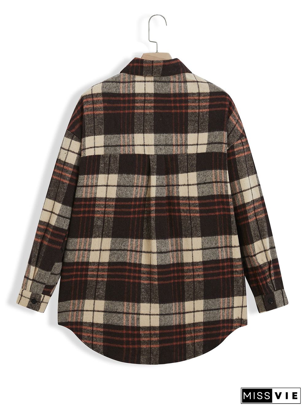 Plus Size Plaid Pocket Button Shirt Shacket