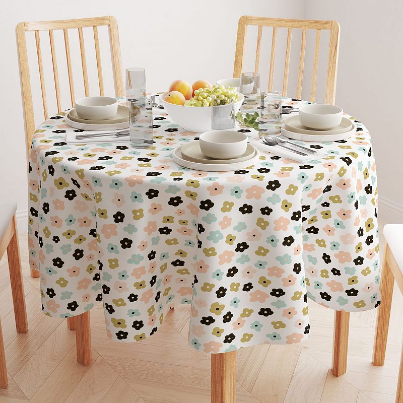 Round Tablecloth， 100% Polyester， 90 Round， Cartoon Flowers