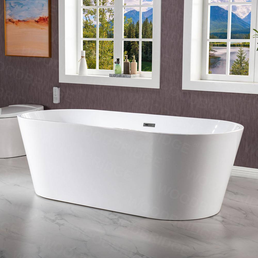 WOODBRIDGE Kearny 71 in. Acrylic FlatBottom Double Ended Bathtub with Matte Black Overflow and Drain Included in White HBT5828