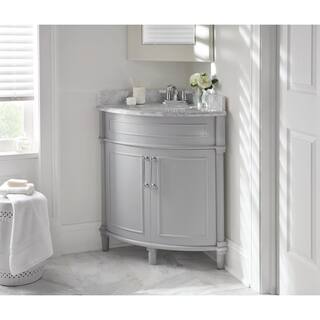 Home Decorators Collection Aberdeen 32 in. W x 23 in. D x 34.5 in. H Bath Corner Vanity in Gray with White Carrara Marble Top Aberdeen 32G