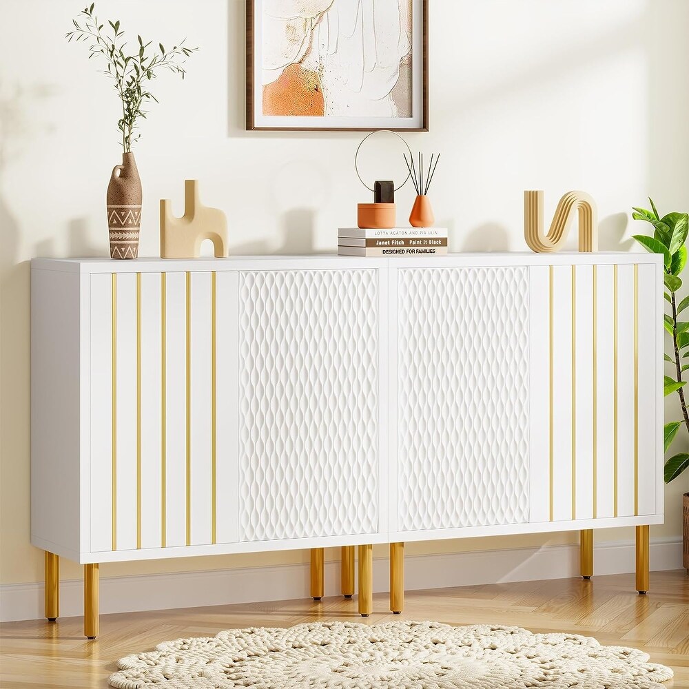 63 Inches White Sideboard Storage Cabinet with Doors and Shelves