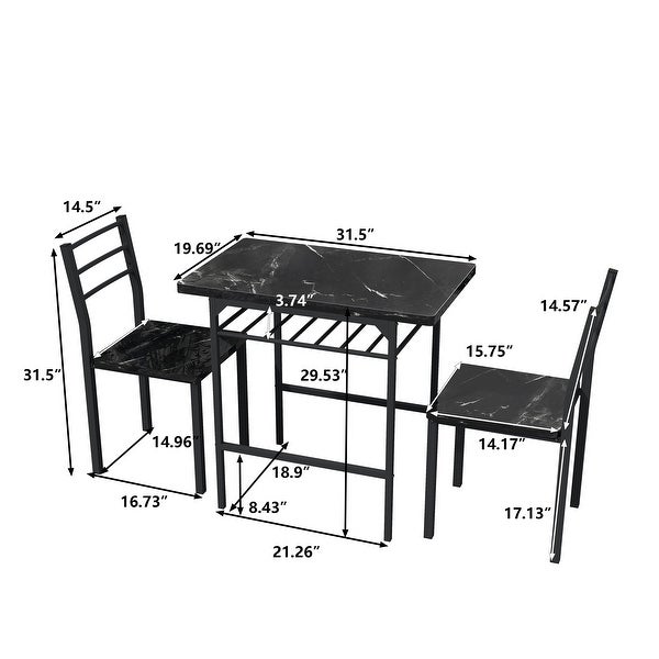 3-Piece Dining Table Set with 2 Chairs