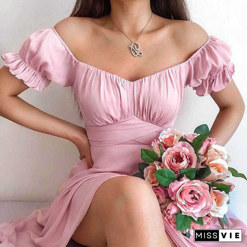 Dressy Frill Ruched Layered Ruffle Off Shoulder Tie Back Romper Dress