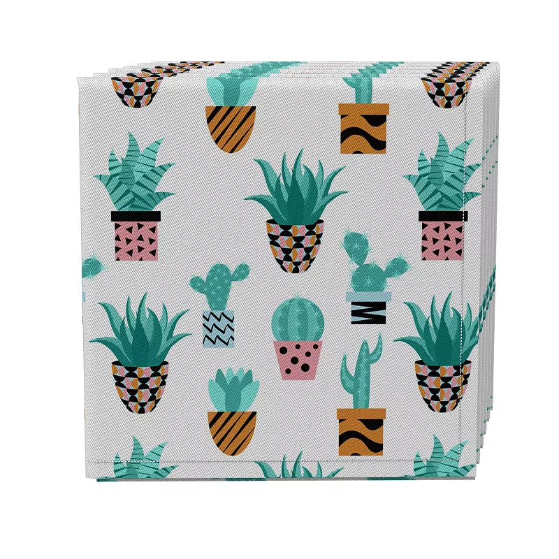 Napkin Set of 4， 100% Cotton， 20x20， Cute Cactus Plants