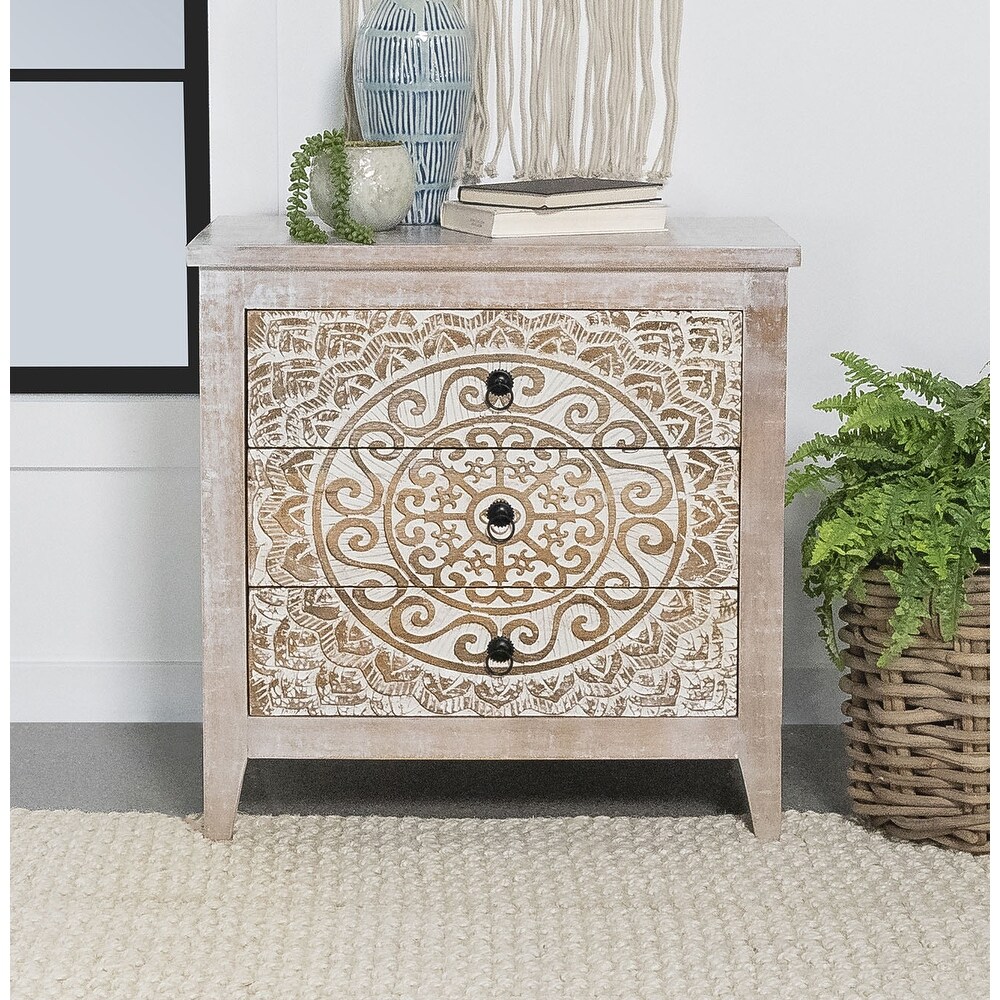 Siesta White Distressed 3 Drawer Accent Cabinet