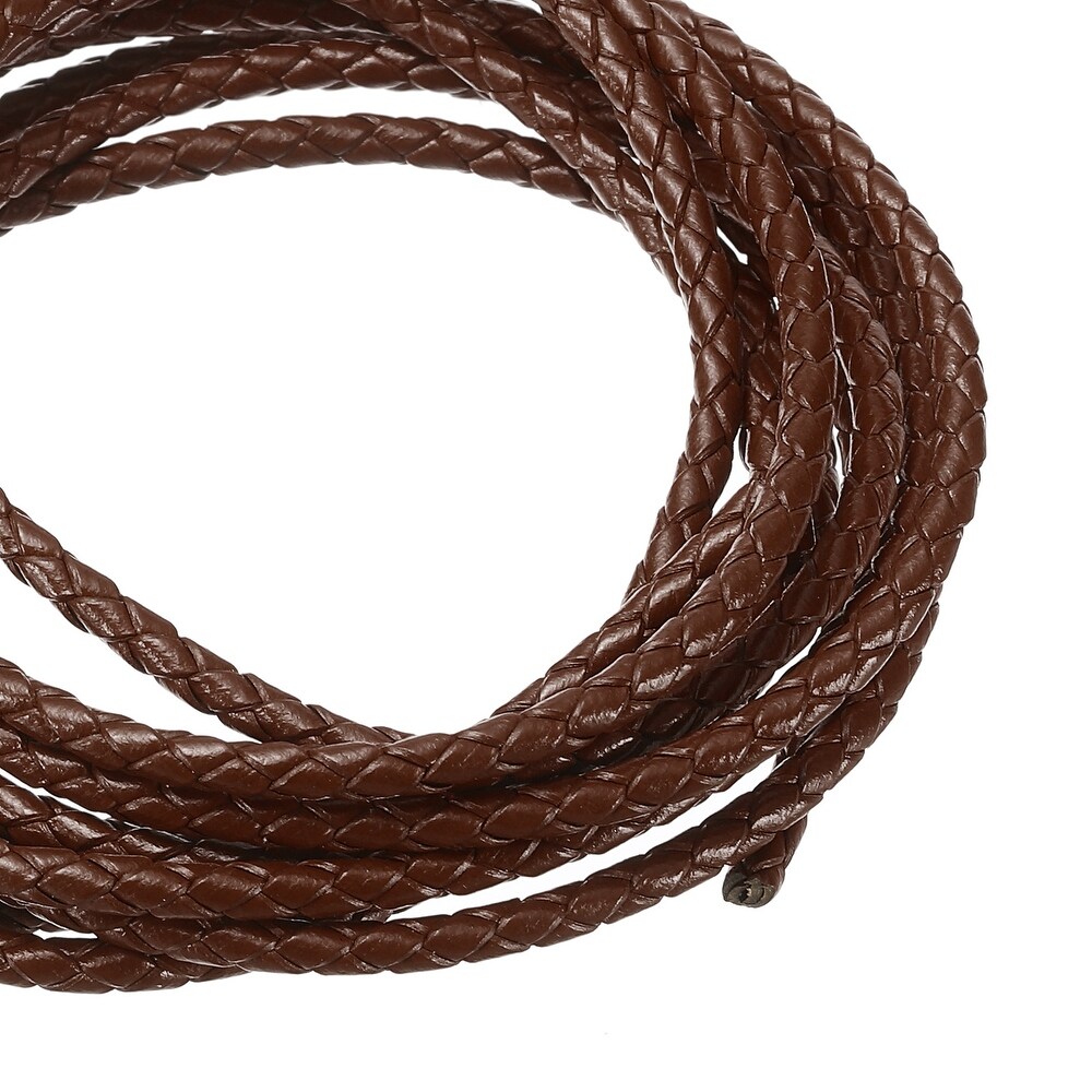 2.19 Yards 3mm Dia Leather Cord Braided String for DIY Crafts  Coffee