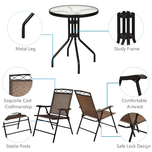 Tangkula 3pcs Patio Folding Dining Set For Backyard Garden Pool With 2 Patio Chairs And Table