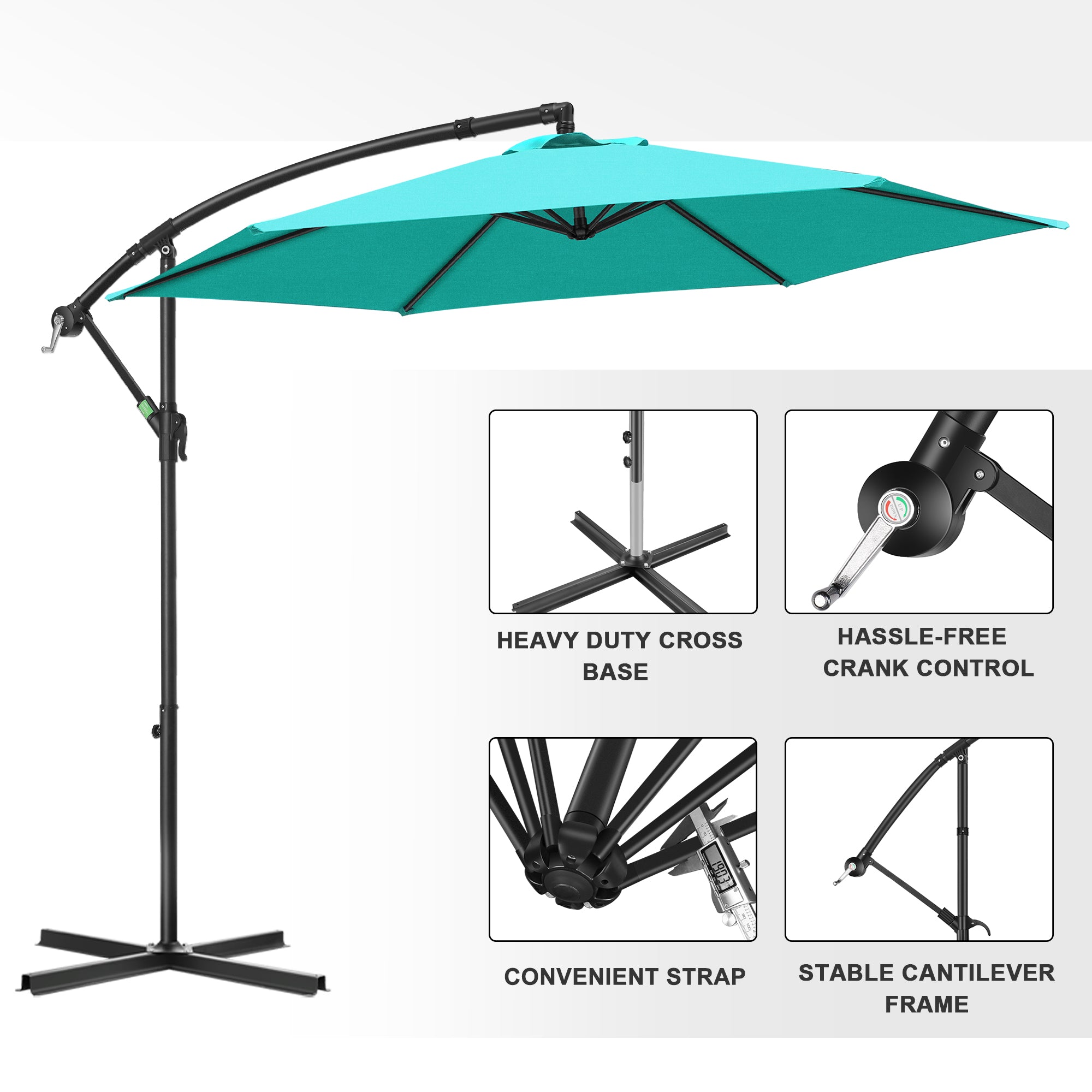 Scafild | 9 Ft Cantilever Offset Hanging Outdoor Patio Umbrella W/ Easy Tilt - Peacock Blue