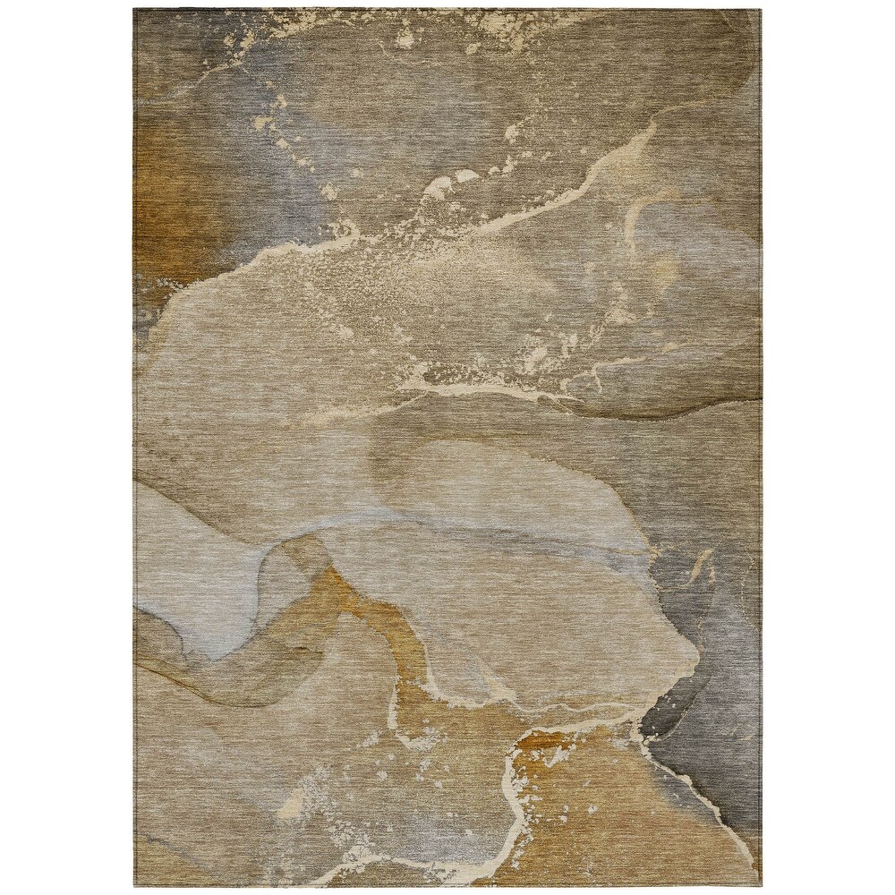 Machine Washable Indoor/ Outdoor Abstract Marble Chantille Rug