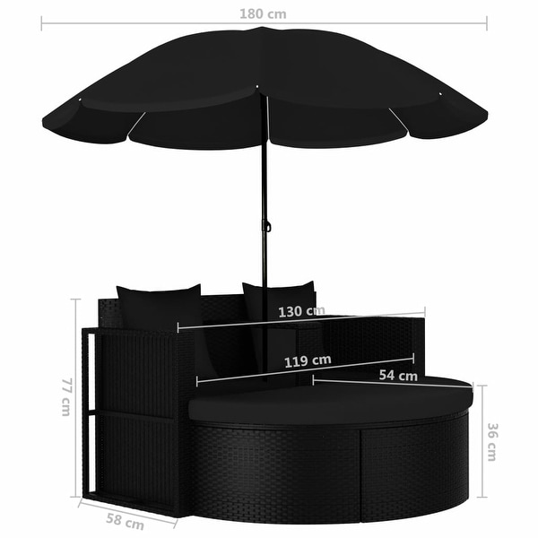 vidaXL Patio Bed with Parasol Poly Rattan Black