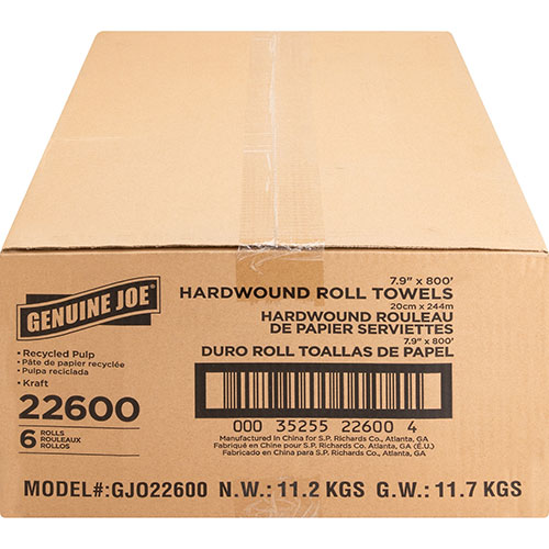 Genuine Joe 22600 Brown Bulk Hardwound Roll Towels | 800' | GJO22600