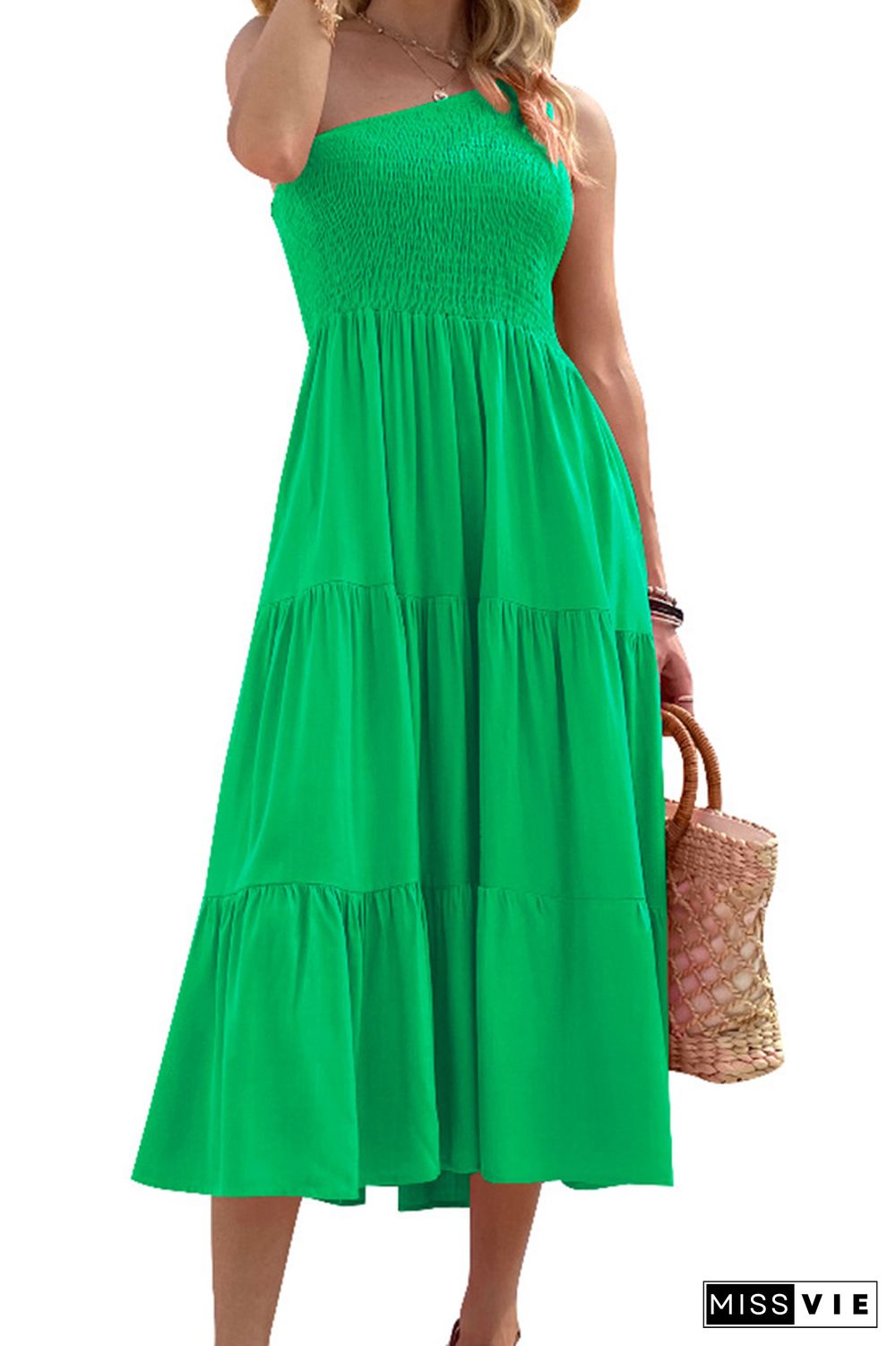 Boho Solid Color One Shoulder Sleeveless Maxi Dress Wholesale