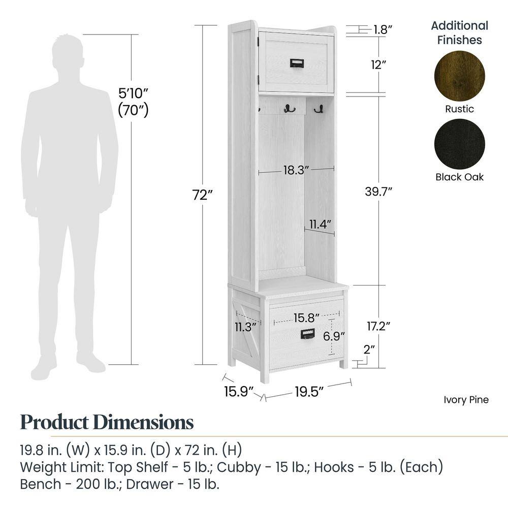SystemBuild Brown Wood Rustic Entryway Hall Tree with Storage Bench HD87839