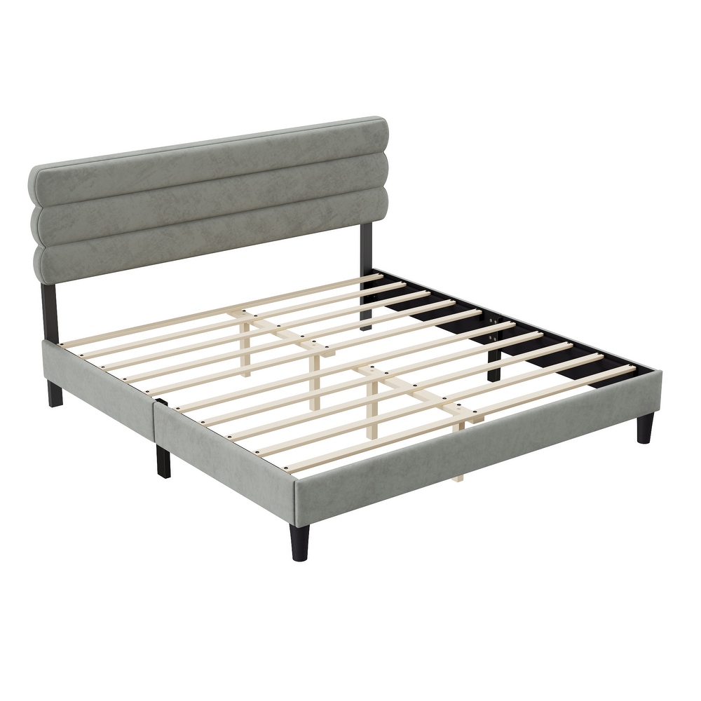 King Bed Frame with Headboard Sturdy Platform Bed with Wooden Slats Support No Box Spring Mattress Foundation Easy Assembly