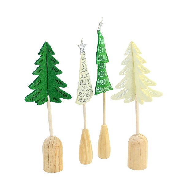 Felt Holiday Set Of 4 Trees Wood Base Ganz Decorative Sculptures