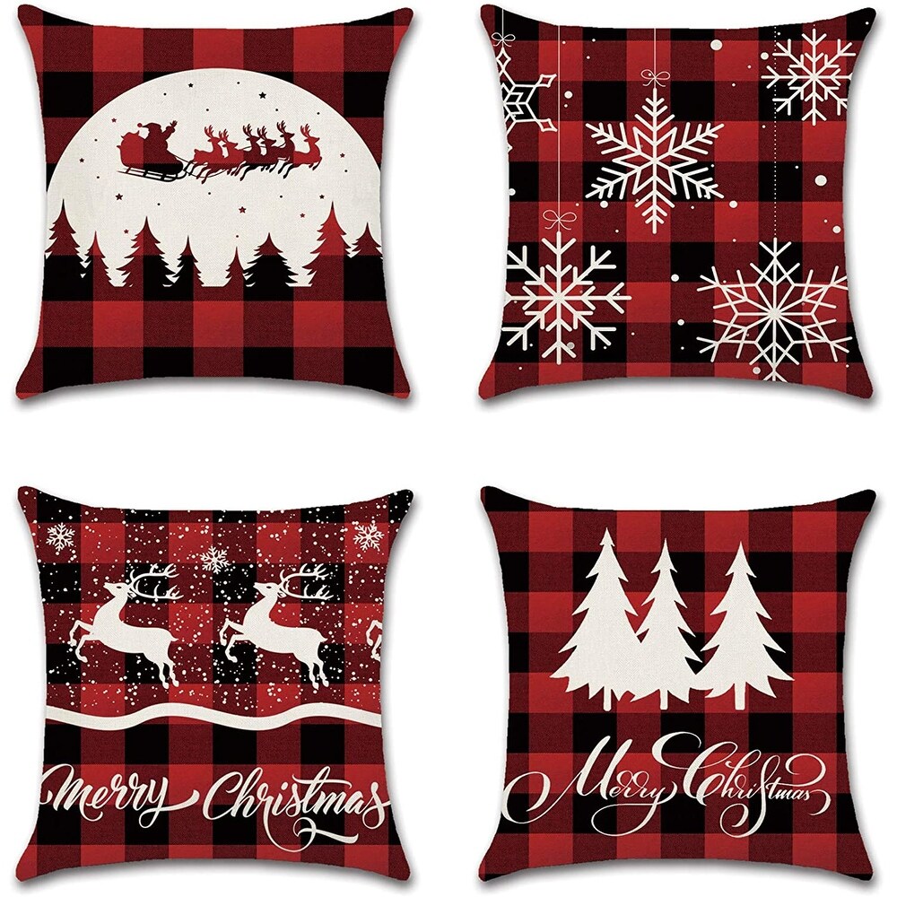 4 Pcs 18x18  Buffalo Plaid Christmas Decorations Holiday Decorative Pillow Covers   Multi color