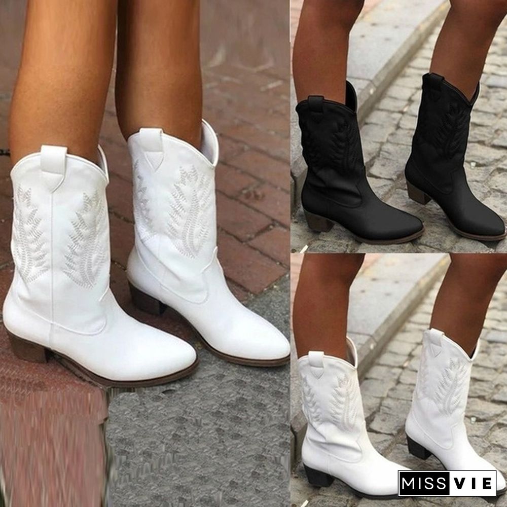 Western Cowboy Knight Boots Women Boots Spring Winter Black And White Boots Fashion Shoes