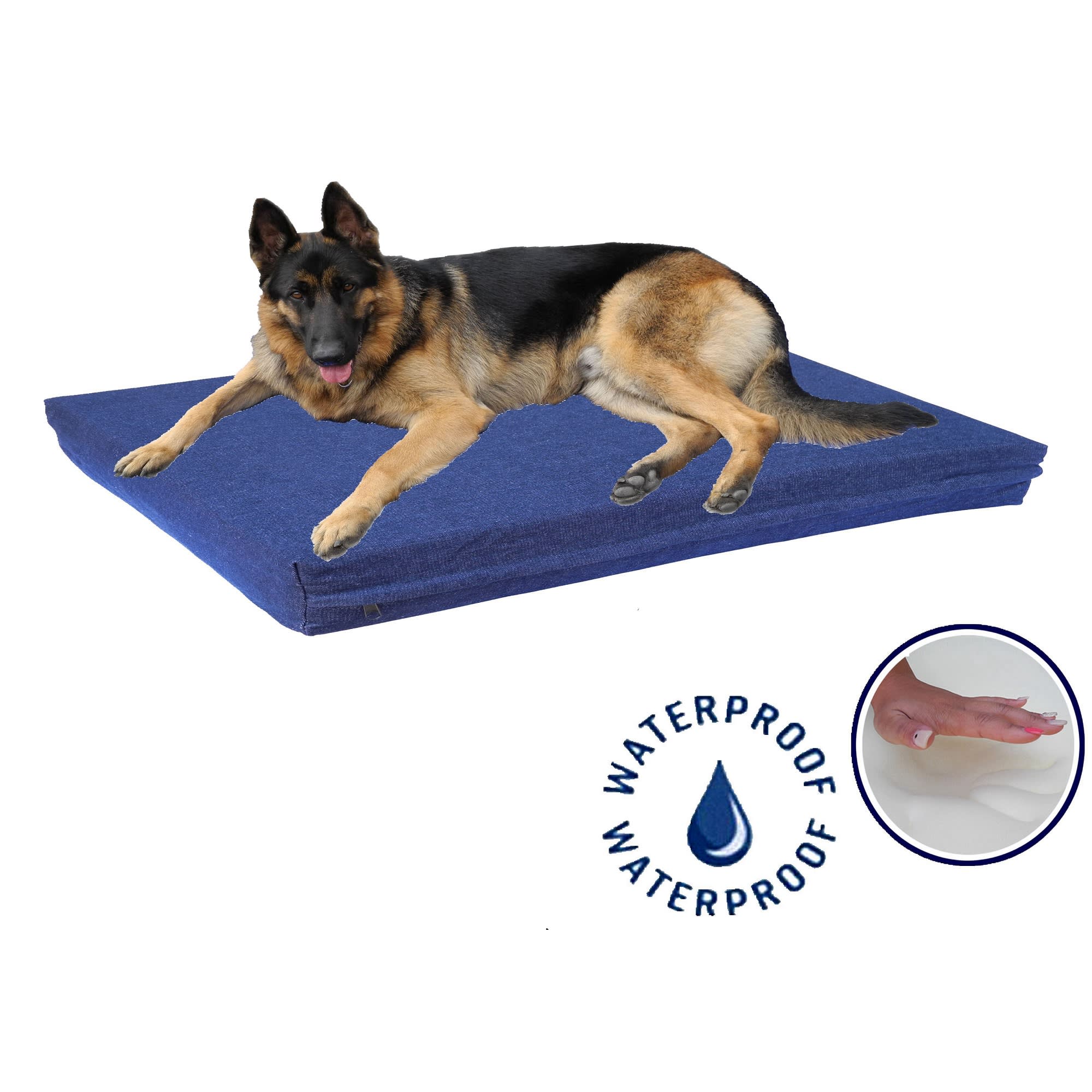 Go Pet Club Solid Memory Foam Blue Dog Bed with Waterproof Cover， 20