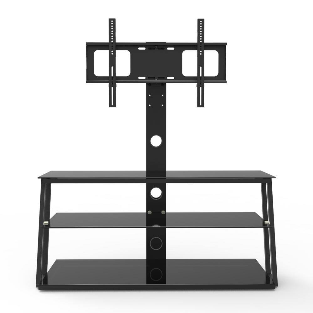 Amucolo 41.3 in. Adjustable Angle Black Adjustable Height TV Mounts TV Stand Fits TV's up to 65 in. with 3-Shelf JWS-CYW24-53