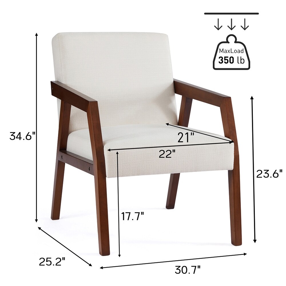 HUIMO Accent Armchair Solid Wooden Brownness/ White/ Blue Upholstered Mid Century Modern Accent Chair for Living Room  Bedroom