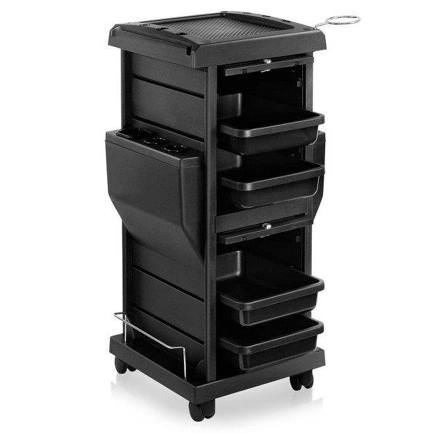 Saloniture Premium Locking Rolling Trolley Cart With Tool Pocket Inserts Black