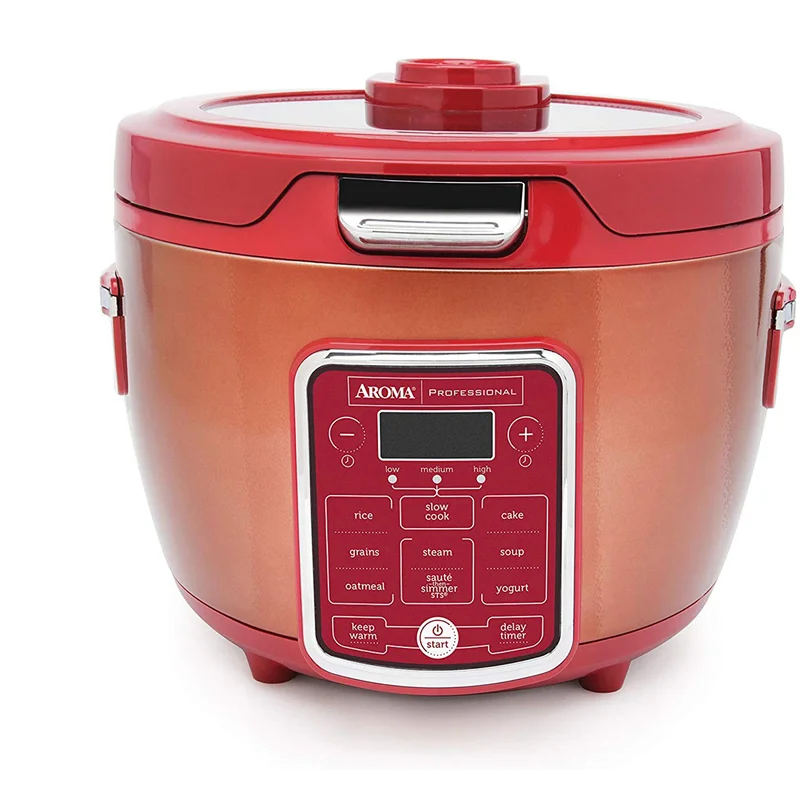 AROMA 20-Cup Red Rice Cooker with Glass Lid