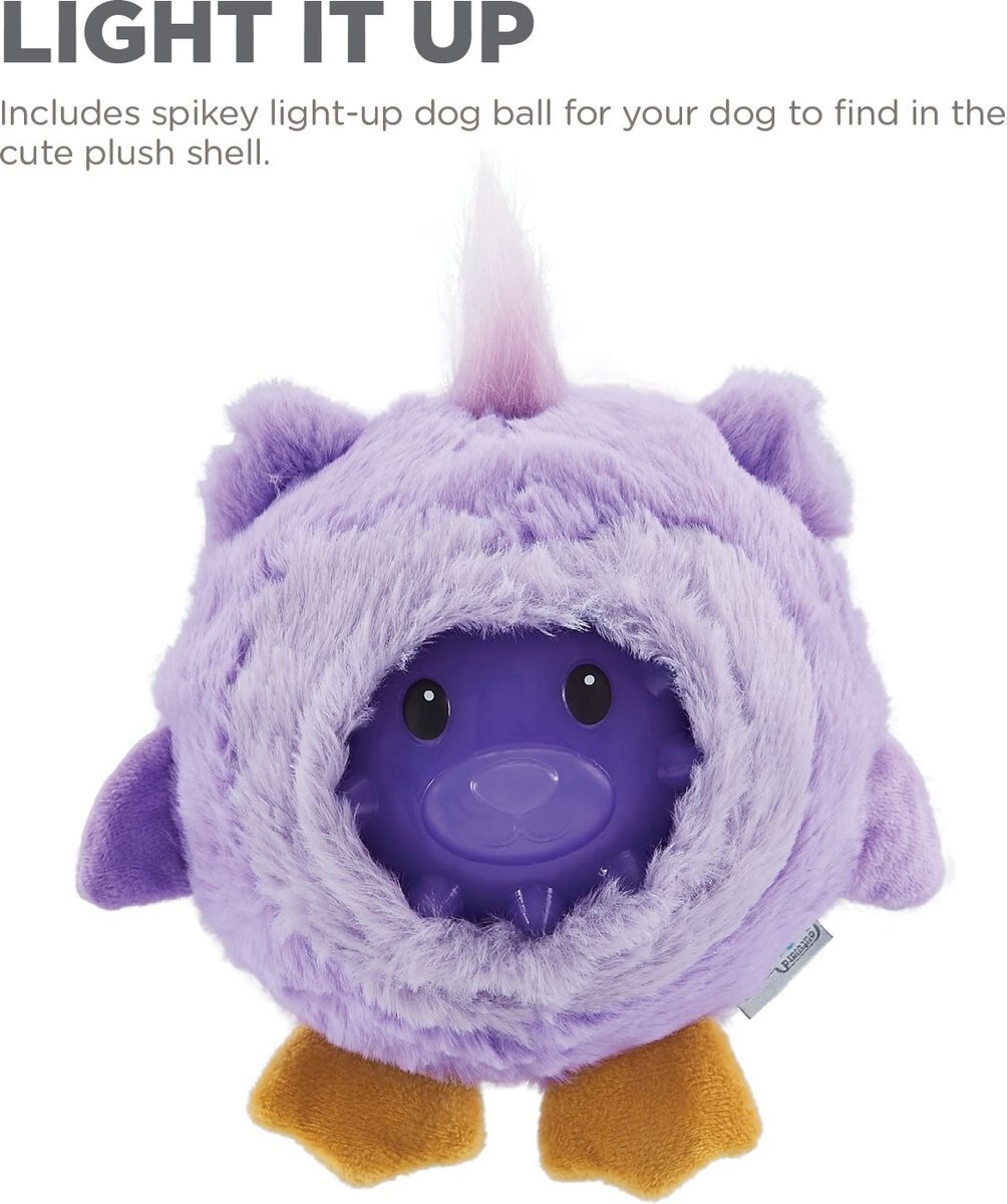 Outward Hound Unbelieva-Ball Owl Interactive Plush Toy with Light Up Ball Dog Toy， Purple