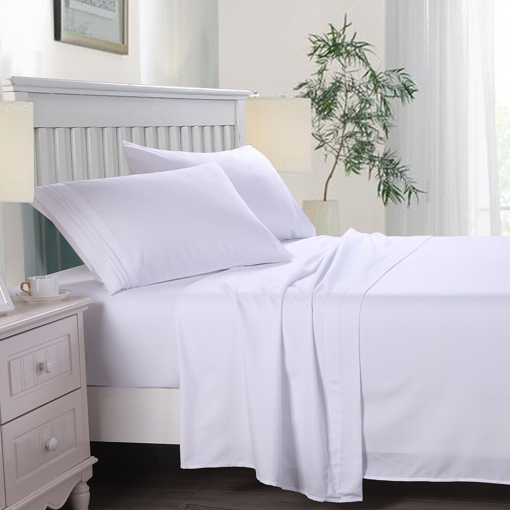 Premium Embroidered 4 Piece Microfiber Bed Sheet Set