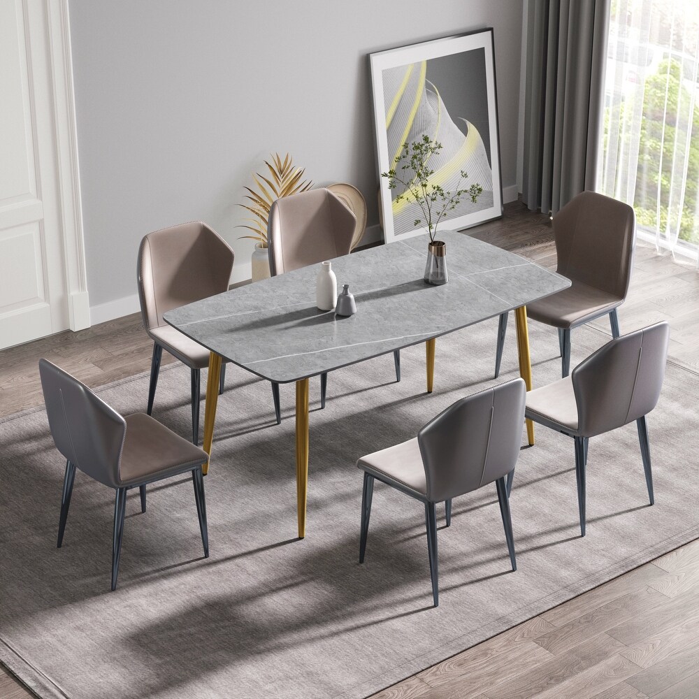 71'' Modern and Minimalist Rectangular Stone Dining Table  Black Metal Frame with 4 carbon legs