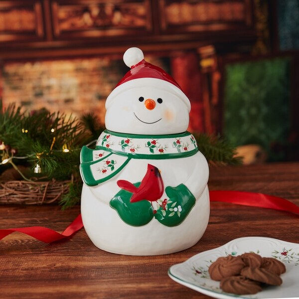 Pfaltzgraff Winterberry 10IN Snowman Cardinal Cookie Jar